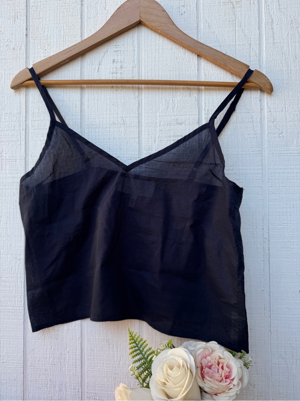 THE GREAT Sheer Navy Blue Camisole Top Spaghetti Strap Cami Top slip sheer Sz 0